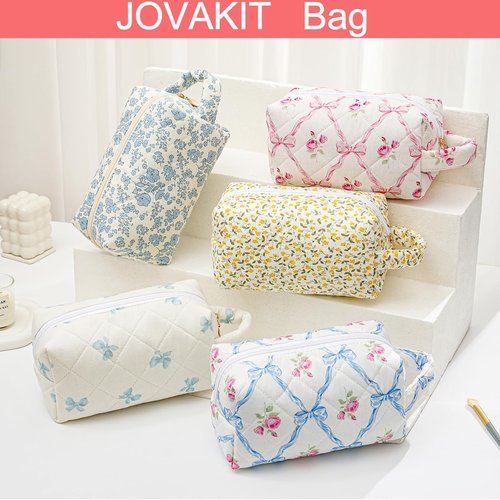 JOVAKIT Travel Makeup Bag Cosmetic Bag for Women, Christmas Gifts, Small Floral Flowers Coquette Toiletry Bag with Handle, Zipper Make Up Pouch Organizer Bag Trendy Stuff (Pink Floral)