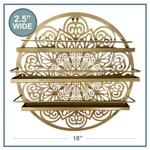 Luene Mandala Shape Shelves, Essential Oil & Nail Polish Organizer - Display Holder Storage Shelf Spice Rack - Black or Gold - Wall Mounted Round Oil Bottle Storage, Cosmetics Display Rack (Gold)