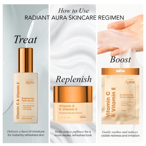 Radiant Aura Vitamin E & C Serum For Face – Dermatologist Tested, Anti Aging, Korean Skin Care – Revives Tired Skin, Smooths Fine Lines, Lightweight Hydration – Vegan, Clean Beauty – 2.03 Fl. Oz.