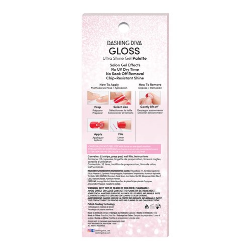 Dashing Diva Gloss Nail Strips - Santa's Helper | UV Free, Chip Resistant, Long Lasting Stickers | Contains 32 Nail Wraps, 1 Prep Pad, 1 File