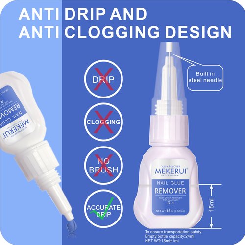 Mekerui Nail Glue & Remover Kit - 30+ Days Long-Lasting Gel, No UV Light Needed, Dropper-Type Quick Removal (G1 & R1 Professional Bundle)