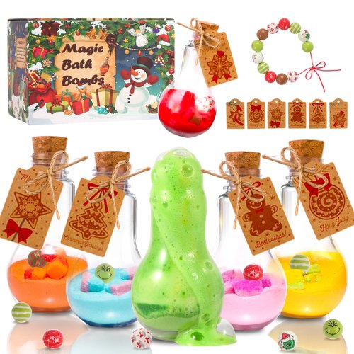 Magic Potion Bubble Bath Bombs for Kids with Bead Bracelets, Rich in Natural Essential Oils, Fun Science Kit for Toddlers Ages 3-12, Birthday, Christmas 6 Pack Bath Bomb Potions Gift for Boy and Girl