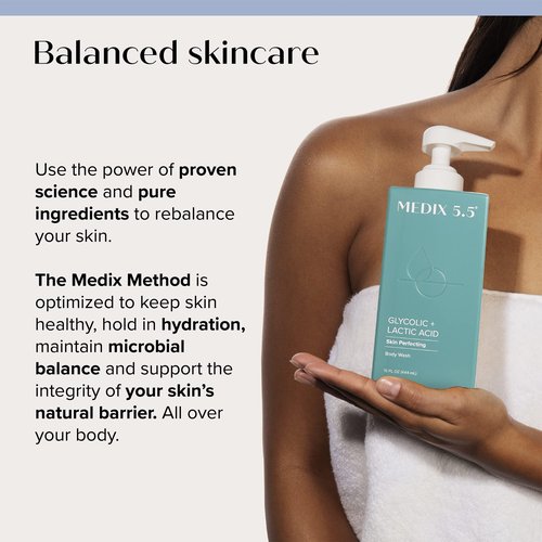 Medix 5.5 Glycolic Acid + Lactic Acid Exfoliating Body Wash Gel | KP Bump Eraser | AHA Exfoliant Skin Care Body Cleanser | Keratosis Pilaris & Acne | Anti Aging AHA Foaming Body & Face Wash, 15 Fl Oz