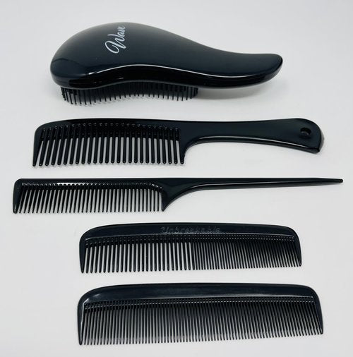GENTS 5-Piece Hair Detangling Brush Set - Professional Salon Quality Comb & Brush Kit for Men Women - Anti-Static Black Bristles for All Hair Types