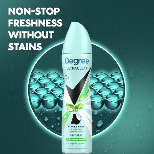 Degree UltraClear Antiperspirant Deodorant Dry Spray 4 pack for 72h Nonstop Sweat Protection For Women Pure Aloe Scent Anti White Marks And Yellow Stains 3.8 Oz