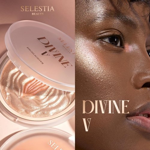 SELESTIA BEAUTY Powder Highlighter - Divine V | Radiant Glow for All Skin Tones, Easy Application, 0.53 oz