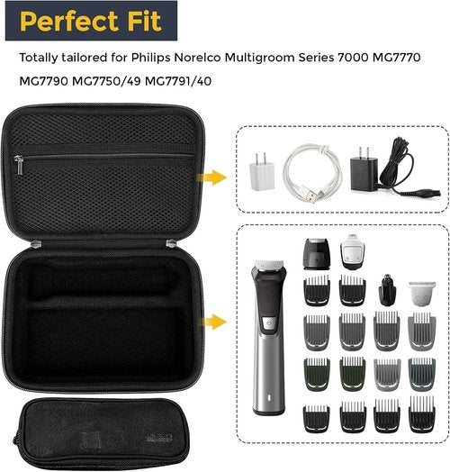 ProCase Hard Carrying Case for Norelco Multigroom Series 7000 - Black | Protects Men's Electric Trimmer & Attachments