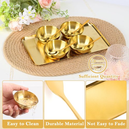 9 Pcs Gold Facial Supplies Large Gold Skincare Tray 4 Stainless Steel Facial Mask Mixing Bowls 4 Esthetician Mixing Spoons Spa Tray Esthetician Bowls for Mask Body Care Bathroom