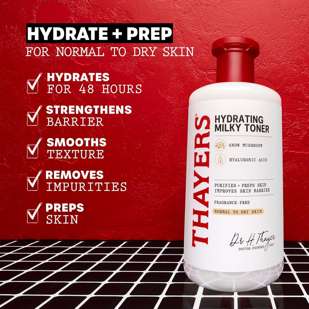 Thayers Milky Face Cleanser & Toner Bundle | Hydrating Skincare with Snow Mushroom & Hyaluronic Acid - 8 FL Oz & 12 FL Oz
