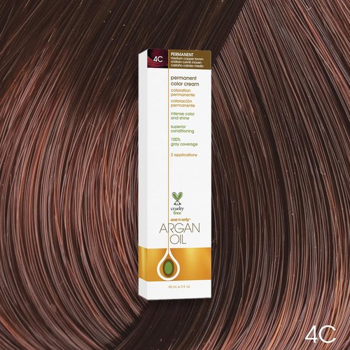 One N' Only Permanent Hair Color - Argan Oil Infused Dye for Rich Tones & Gray Coverage - 4C Medium Copper Brown (3 oz)