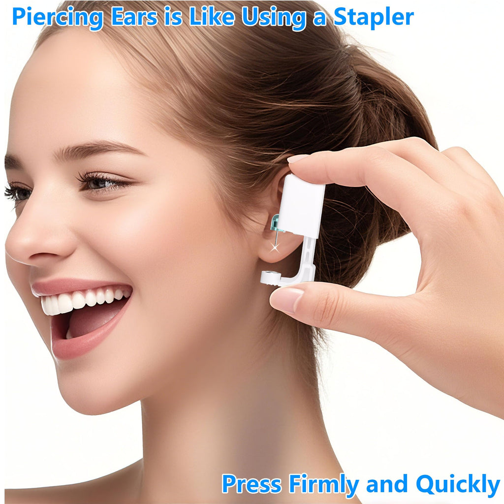 YINPAD Ear Piercing Kit, Disposable Piercing Gun Preloaded with Different Style Studs, at Home Self Piercer Kit (4 golden 4 silvery, Crown White)
