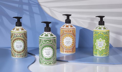 Mosaic Liquid Hand Soap / Wash Gift Set, Ideal Bathroom Kitchen Hand Soap Set , Olive Oil + Coconut & Hibiscus + Gardenia + Orange Blossom, 4 x 24.6 fl oz Each Liquid Soap Bottle