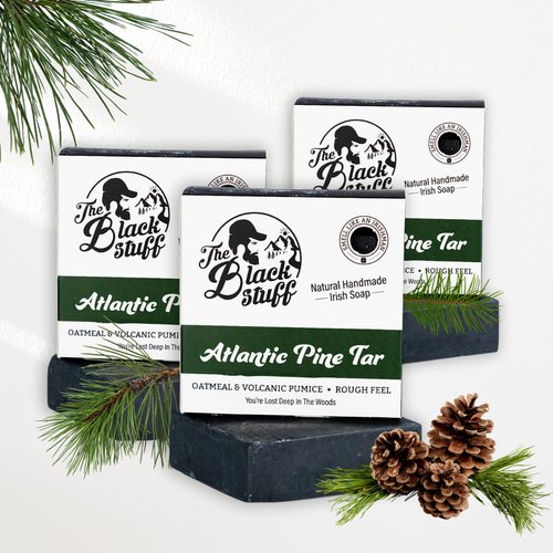 The Black Stuff All Natural Bar Soap for Men Handmade Cold Process Soaps with Organic Ingredients and Essential Oils - Mens Soap for Daily Use, Atlantic Pine Tar (3 Packs)