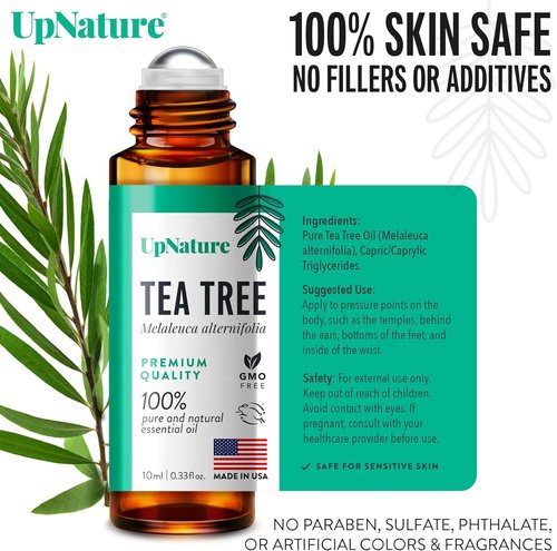 UpNature Tea Tree Essential Oil Roll-On - 100% Natural Skin Treatment for Clear Complexion