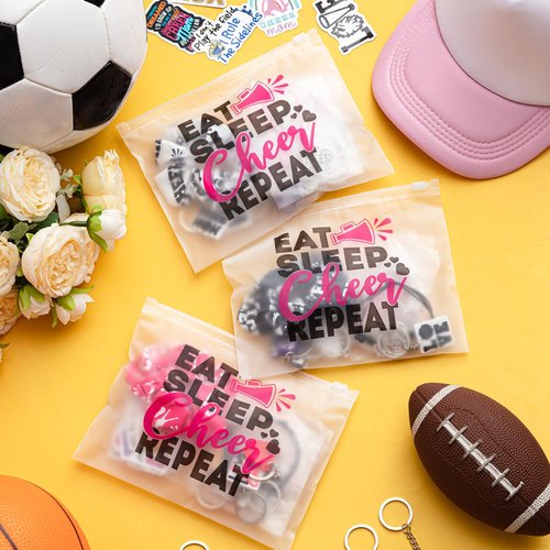 Amylove 149 Pcs Gift for Cheerleader Cheer Gifts Bulk Cheer Makeup Bag & Keychain & Scrunchies & Bracelet & Waterproof Stickers, Team Spirit Party Favors for Cheerleader Gifts