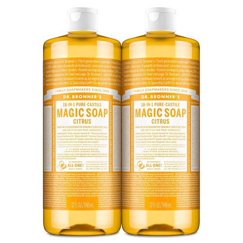 Dr. Bronner's Pure-Castile Liquid Soap - Citrus Scent, 32oz, 2-Pack | 18-in-1 Uses, Vegan & Organic