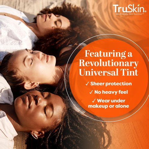 TruSkin Sunscreen Serum for Face – SPF 30 Universal Tinted Mineral Sunscreen Face Serum – Lightweight Transparent Finish – Zinc Oxide, Vitamin C, Hyaluronic Acid, Ceramides, All Skin Types, 1 fl oz