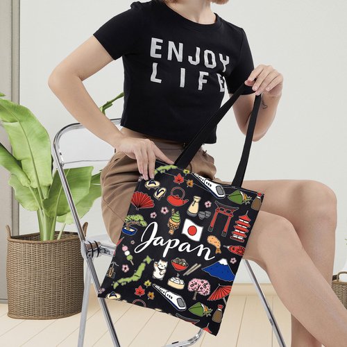LEVLO Japan Travel Pouch Bag - Japan Theme Zipper Pouch Bag for Japanese Trip Gift (Black)