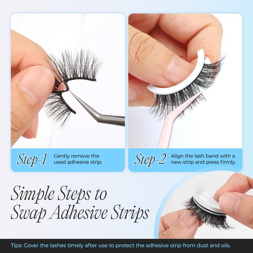 LASHVIEW Self Adhesive Eyelashes Natural Look, 5 Pairs Press On Lashes No Glue Need Eyelashes, Reusable Wispy False Lashes with Replacement Adhesive Strips (ZN122)