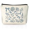 LIANGW Beach Makeup Bag & Travel Pouches for Toiletries, Beach Themed Gifts, Blue Seashell Cosmetic Bags for Women, Preppy Zipper Makeup Pouch for Women Ocean Sea Shells Makeup Bag Summer Stuff