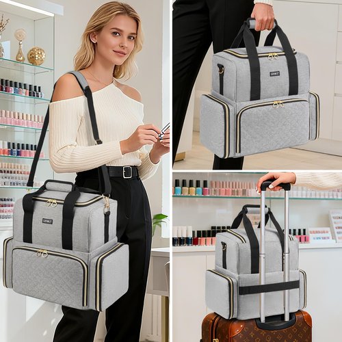 LEFOR·Z Nail Polish Organizer Holds 80 Bottles and a Lamp,Nail Polish Carrying Case with 2 Removable Bags,Nail Organizers and Storage for Nail Tech,Portable Nail Polish Holder for Nail Supplies,Grey