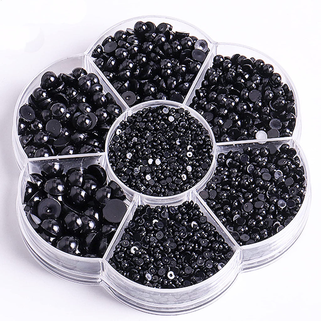 Xenophoer 5900 Pcs Half Pearls for Crafts Black Nail Pearls for Nail Art Falt Back Pearls for Makeup Craft Pearls for Artists Creative DIY Flatback Pearls for Nails (2/3/4/5/6/8/10mm) , (ZZ003)