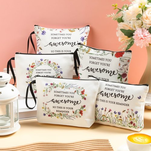 Reginary 10 Pcs Makeup Bags Gift for Women Bulk Inspirational Flower Canva Cosmetic Bag with Zipper You Are Awesome Thank You Gift for Staff Employee Coworker Team Nurse Caregiver (Inspirational)