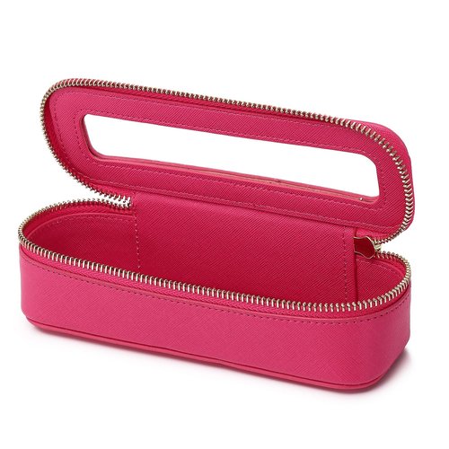 Pinkmik Makeup Brush Case Clear Travel Cosmetic & Toiletry Bag Slim Makeup Bag with Zipper Small Purse Organizer Car Essential Bag for Women (X/Fuxia, SLIM-3)