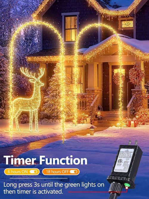 Flacchi Outdoor Christmas Arch Lights - 7.5FT 360LED Waterproof String Lights with Timer & 8 Modes | Warm White