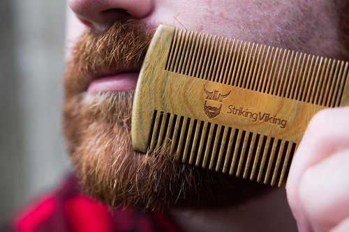Striking Viking Sandalwood Beard Comb & Case - Pocket-Sized Grooming Tool with Fine & Coarse Teeth, Perfect for Use with Balms & Oils