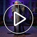 Gray Halloween Animatronic Hunchback Witch with Lights & Creepy Sounds - Outdoor & Indoor Decor