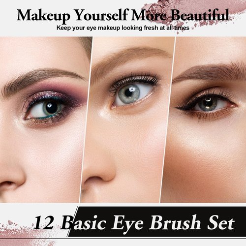 Eye Makeup Brush Set 12pcs, Soft Synthetic Bristles Professional Eye Brush for Eyeshadow, Eyebrow, Eyeliner, Blending