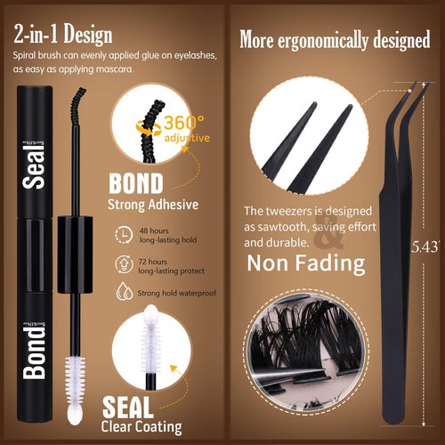 Geeneiya Volume Lash Clusters Kit DIY Lash Extension Kit D Curl Eyelash Extensions with Waterproof Lash Bond and Seal Waterproof Tweezers,10-16MM Cluster Lashes 300Pcs