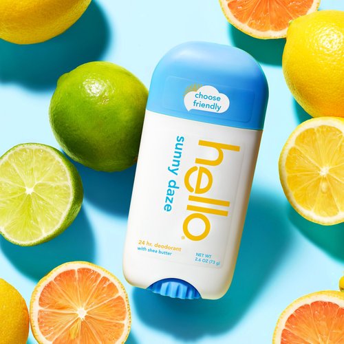 hello Sunny Daze Aluminum Free Deodorant for Women and Men with Shea Butter, 24-Hour Freshness, Baking Soda Free Deodorant, Dermatologically Tested, 2.6 oz Stick, 2 pack