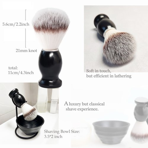 Shaving Brush Set for Men, 3in1 Shaving Set includes Synthetic Shaving Brush with Steel Stand and Resin Bowl (3pcs)
