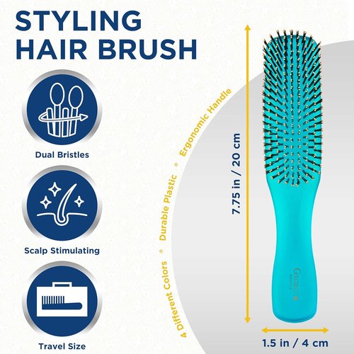 Giorgio GION1B Gentle Touch Detangler Hair Brush - Neon Blue, Soft Bristles for Sensitive Scalp, 7.75 Inch