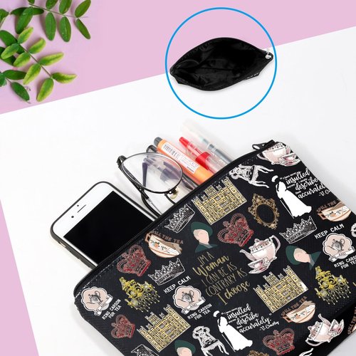TV Show Inspired Gift V. Crawley Quote Inspired Gift TV Show Merchandise Zipper Pouch Makeup Bag for Fans Women (Down TV Pattern Black)