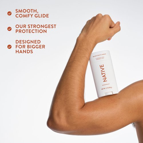 Native Aluminum Free Deodorant, Black Oak & Amber, Large Size Stick, 72 Hour Odor Control, for Women & Men, Contains Naturally Derived Ingredients, 3.1 oz