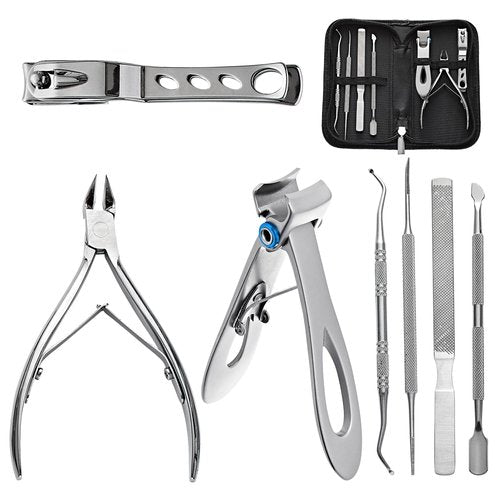 MAVIÉ Ingrown Toenail Clippers for Seniors Thick Toenails, 7 Pcs Heavy Duty Large Pedicure Toe Nail Clipper Set with Wide Opening, Includes Nail Cutter, File, Lifter, Cuticle Pusher, Travel Case