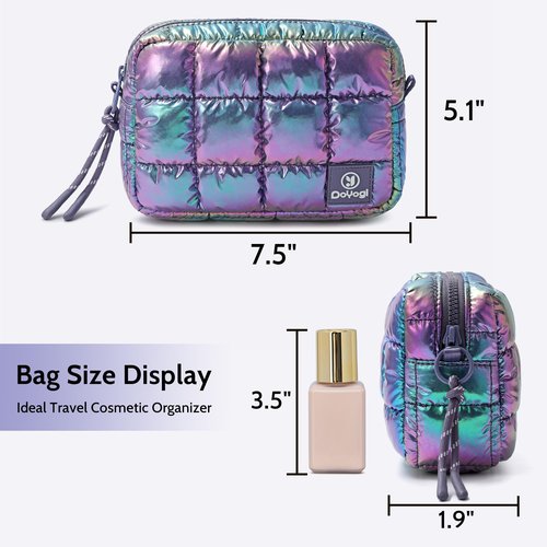 DOYOGI Quilted Cosmetic Bag, Puffer Makeup Bags, Crossbody Purses for women,Cute Travel Toiletry Bag for Women (Dazzling Purple)