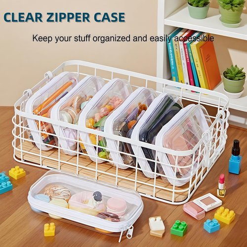 Rdttlv Thickened Clear Hard Shell Zipper Case,Professional-Grade Plastic Clear Zipper Pencil Case, Toiletry Pouch, Travel Organizer, Cosmetic Bag, Toy Storage Bins (2PCS-M)