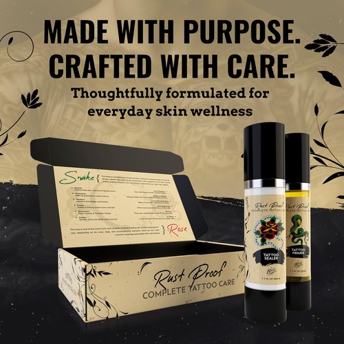 Rust Proof Complete Tattoo Care – Comprehensive Pre & Post Tattoo Skincare Set with Body Oil & Moisture Sealing Body Lotion – Lightweight Hydration & Moisture Barrier Protection – 2- Piece Bundle