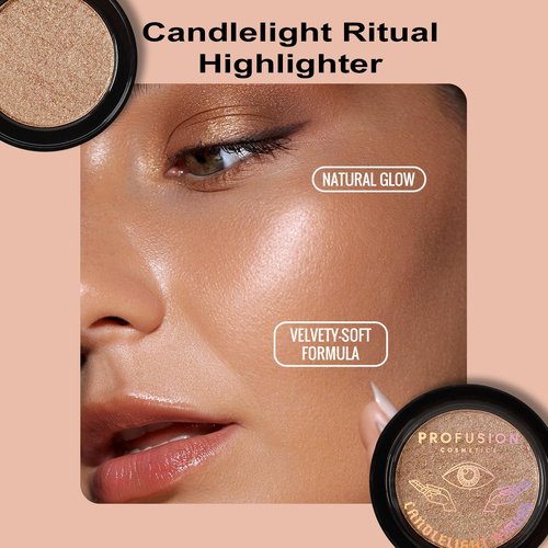 Profusion Cosmetics Candlelight Ritual Highlighter - Richly Pigmented Cream-to-Powder with Gold Shimmer Finish, Vegan & Cruelty-Free