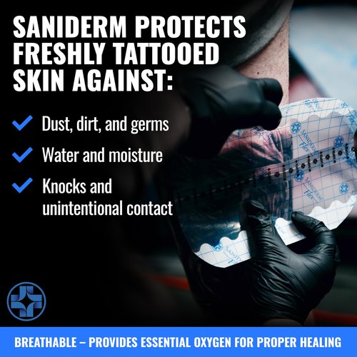Saniderm Flex Tattoo Aftercare Bandage (New) (Personal Roll, 10.2 in x 2 yd) – Faster Tattoo Healing and Protection – Sterile, Waterproof, Flexible, Latex-Free, Tattoo Aftercare Wrap – Matte Finish