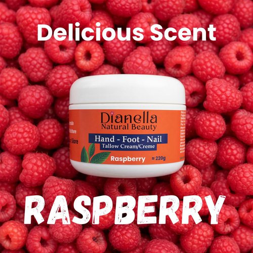 Natural Foot, Nail & Hand Cream - Skin Care & Nourishing Formula – Rich Hydration with Raspberry Scent, Daily Repair Cream for Men & Women, Softens, Protects & Restores Skin – 8oz