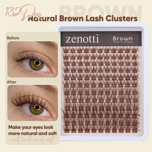 Brown Lash Clusters Natural Eyelash Extension Brown Lash Extension Eyelash Clusters 10-16MM Individual Eyelashes Clusters Wispy Lash Extension DIY Lashes Clusters by zenotti