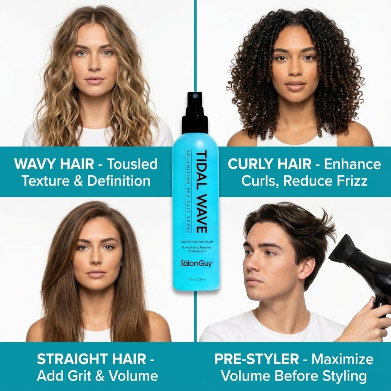 THESALONGUY Tidal Wave Sea Salt Hair Spray - Professional Volume & Texture for Beach Waves | Alcohol-Free, 8 oz