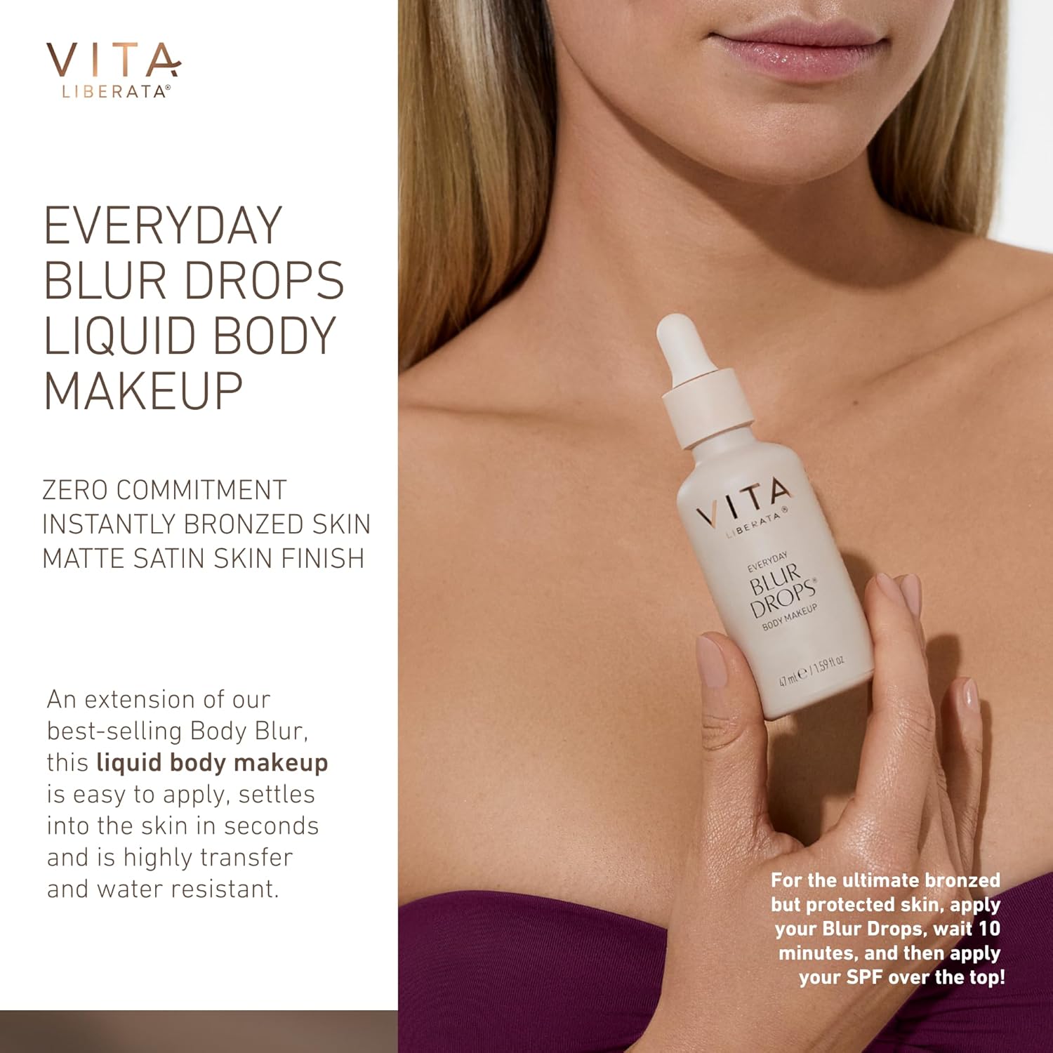 VITA LIBERATA Everyday Body Blur Drops - Medium 1.59 Fl Oz | Water-Resistant Body Makeup for Matte Finish