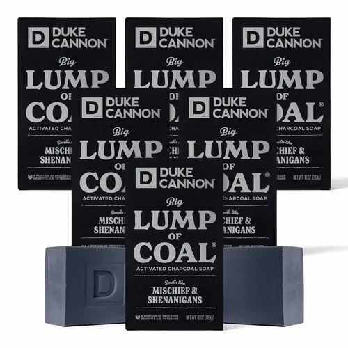 Duke Cannon Lump of Coal Holiday Soap – Charcoal, Bergamot & Black Pepper – 10oz XL, Paraben-Free, Triple-Milled, Hydrating, American-Made Men's Gift 6 Pack