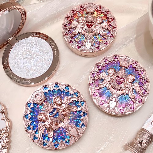 Flower Knows Little Angel Embossed Highlighter- Rose Champagne Highlighter Powder,Warm Rose Gold,Pearly Shimmer,Long-Lasting Radiant Dewy Glow,Feather-Light, Luxurious Velvet Finish(L02 Paradise Lost)